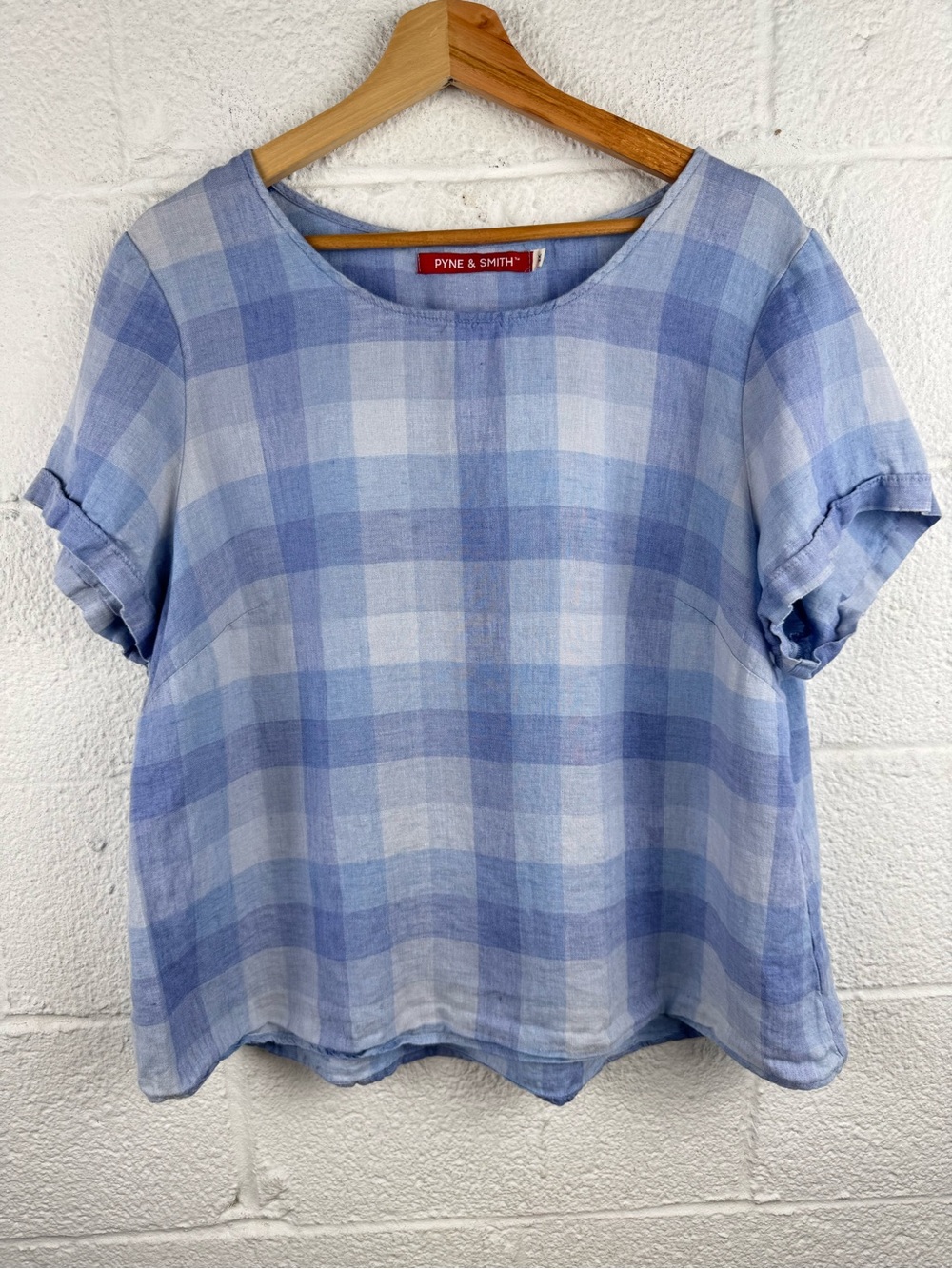 Pyne & Smith Blue Plaid Linen Boxy Top Size 2X